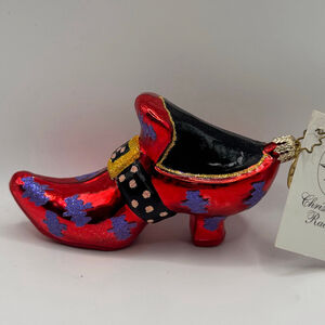 Christopher Radko Foot Fright Red Purple Bat Witch Shoe Halloween Ornament